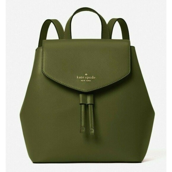 New Kate Spade Lizzie Saffiano Leather Medium Flap Backpack Enchanted Green - Picture 1 of 6